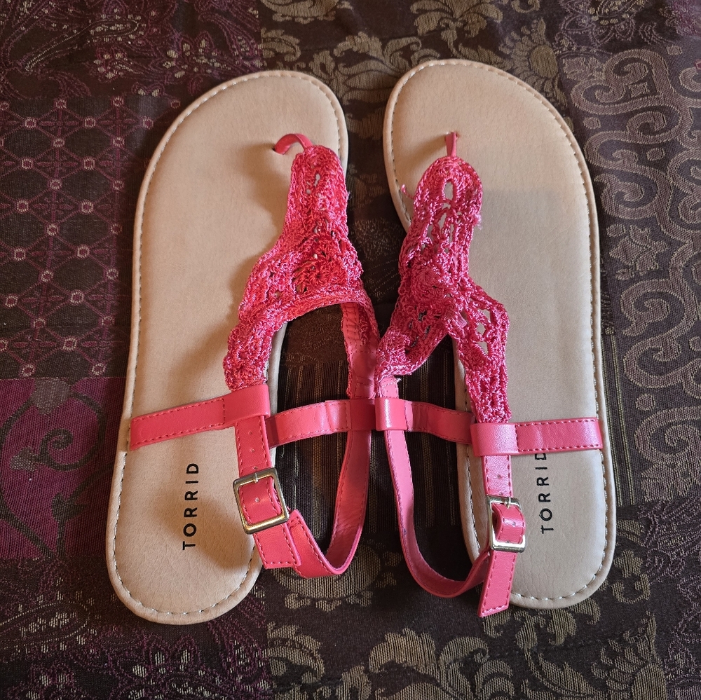Torrid Coral Crochet T-Strap Sandals (Wide Width)